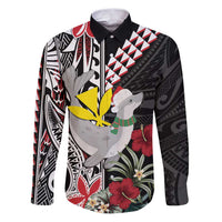 Hawaii Monk Seal Santa Family Matching Puletasi and Hawaiian Shirt Hibiscus Kakau Pattern Mele Kalikimaka LT9 Dad's Shirt - Long Sleeve Black - Polynesian Pride