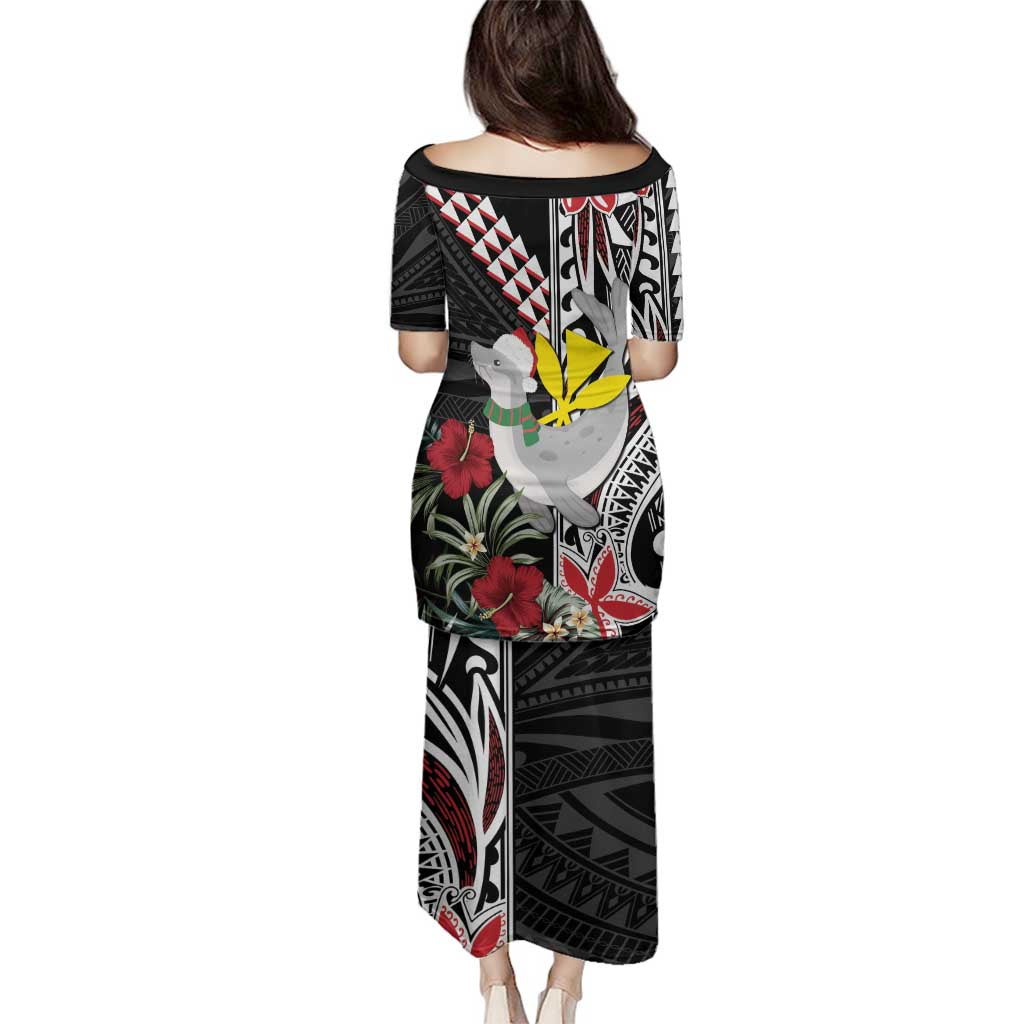 Hawaii Monk Seal Santa Family Matching Puletasi and Hawaiian Shirt Hibiscus Kakau Pattern Mele Kalikimaka LT9 - Polynesian Pride