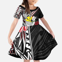 Hawaii Monk Seal Santa Family Matching Summer Maxi Dress and Hawaiian Shirt Hibiscus Kakau Pattern Mele Kalikimaka LT9 Daughter's Dress Black - Polynesian Pride