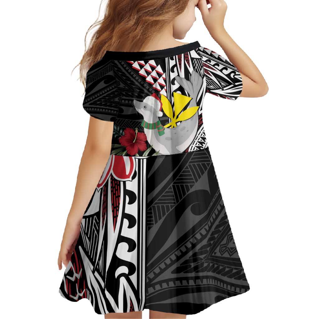 Hawaii Monk Seal Santa Family Matching Summer Maxi Dress and Hawaiian Shirt Hibiscus Kakau Pattern Mele Kalikimaka LT9 - Polynesian Pride