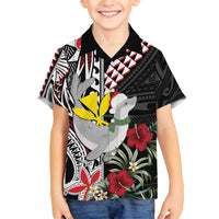Hawaii Monk Seal Santa Family Matching Summer Maxi Dress and Hawaiian Shirt Hibiscus Kakau Pattern Mele Kalikimaka LT9 Son's Shirt Black - Polynesian Pride