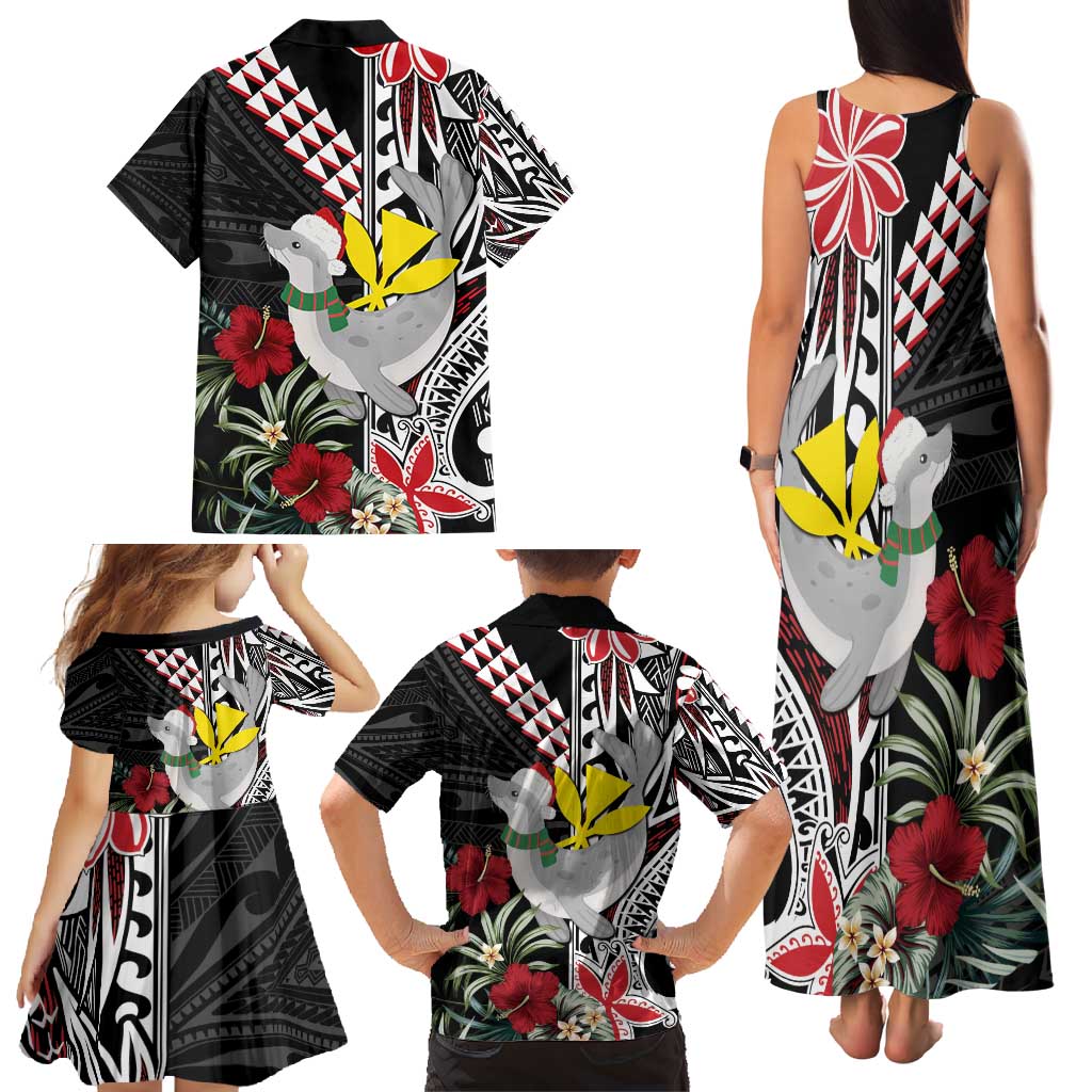 Hawaii Monk Seal Santa Family Matching Tank Maxi Dress and Hawaiian Shirt Hibiscus Kakau Pattern Mele Kalikimaka LT9 - Polynesian Pride