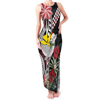Hawaii Monk Seal Santa Family Matching Tank Maxi Dress and Hawaiian Shirt Hibiscus Kakau Pattern Mele Kalikimaka LT9 Mom's Dress Black - Polynesian Pride
