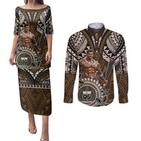 Samoa Warrior Couples Matching Puletasi and Long Sleeve Button Shirt The Mighty Samoan Warrior Spirit