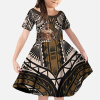 Samoa Warrior Family Matching Long Sleeve Bodycon Dress and Hawaiian Shirt The Mighty Samoan Warrior Spirit LT9 Daughter's Dress Black - Polynesian Pride