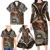 Samoa Warrior Family Matching Long Sleeve Bodycon Dress and Hawaiian Shirt The Mighty Samoan Warrior Spirit LT9 - Polynesian Pride