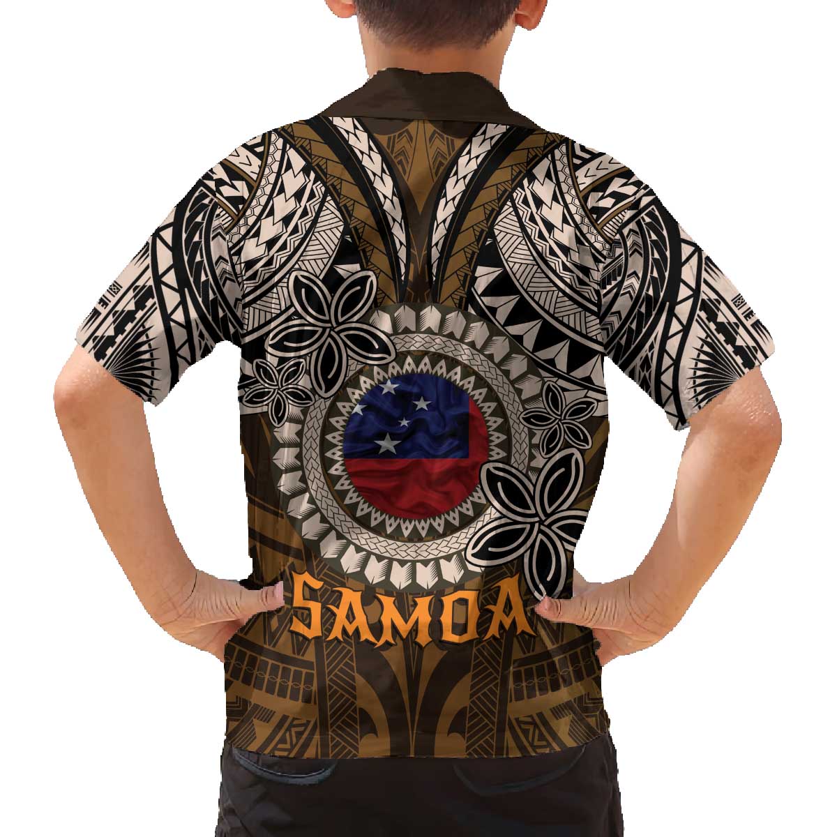 Samoa Warrior Family Matching Off The Shoulder Long Sleeve Dress and Hawaiian Shirt The Mighty Samoan Warrior Spirit LT9 - Polynesian Pride