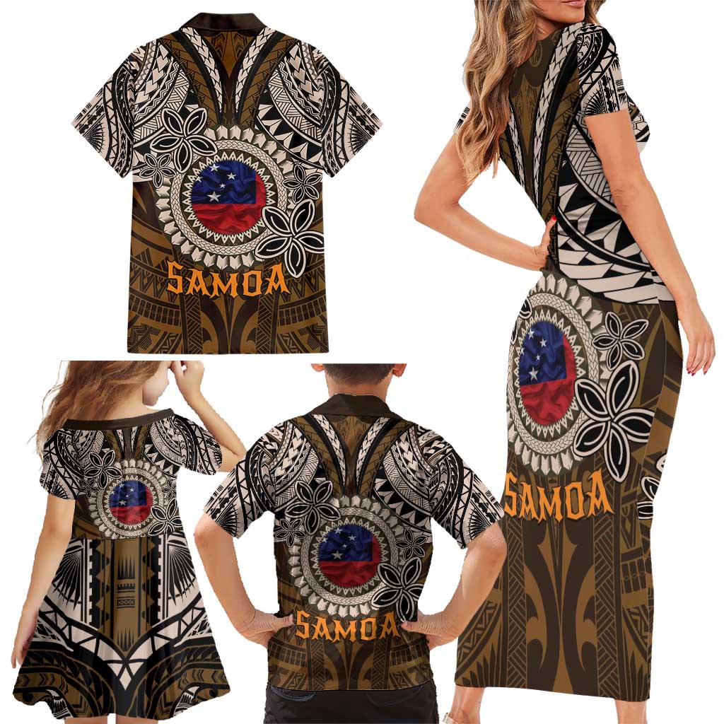 Samoa Warrior Family Matching Short Sleeve Bodycon Dress and Hawaiian Shirt The Mighty Samoan Warrior Spirit LT9 - Polynesian Pride