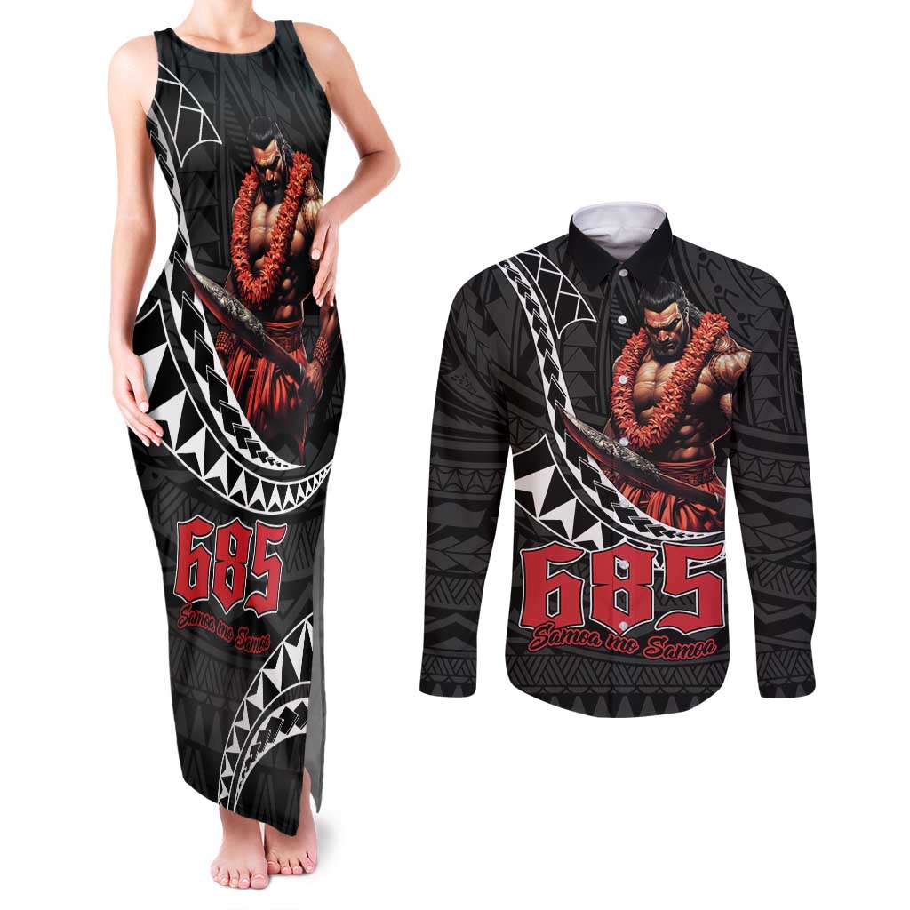 Samoan Pride Polynesian Tribal Warrior Couples Matching Tank Maxi Dress and Long Sleeve Button Shirt 685 Samoa Mo Samoa