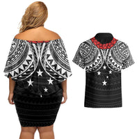 Samoan Tanoa Kava Bowl Ula Fala Couples Matching Off Shoulder Short Dress and Hawaiian Shirt Polynesian Tribal Vibe