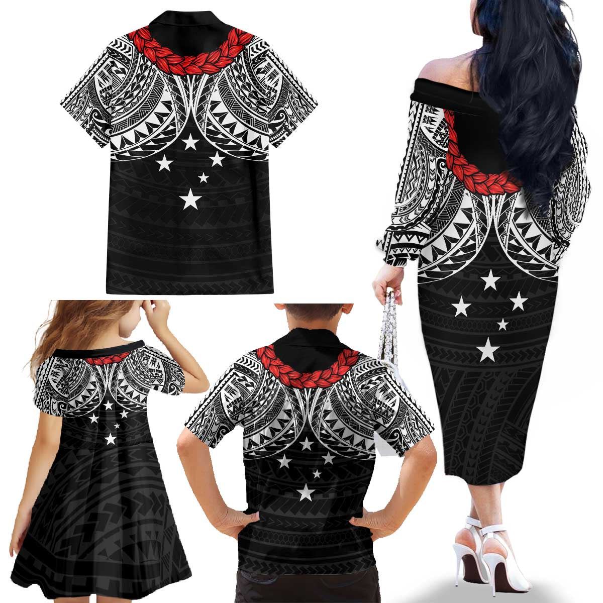 Samoan Tanoa Kava Bowl Ula Fala Family Matching Off The Shoulder Long Sleeve Dress and Hawaiian Shirt Polynesian Tribal Vibe LT9 - Polynesian Pride