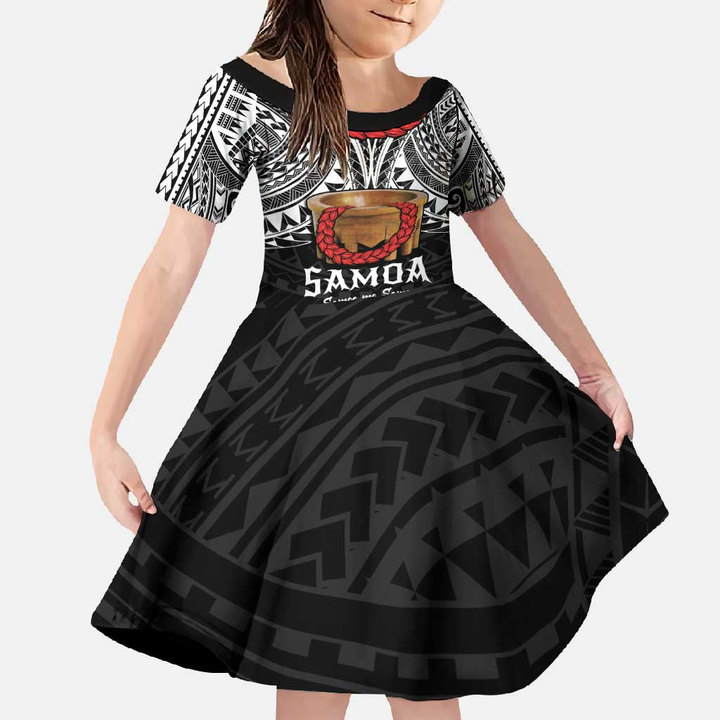 Samoan Tanoa Kava Bowl Ula Fala Family Matching Off Shoulder Maxi Dress and Hawaiian Shirt Polynesian Tribal Vibe LT9 Daughter's Dress Brown - Polynesian Pride