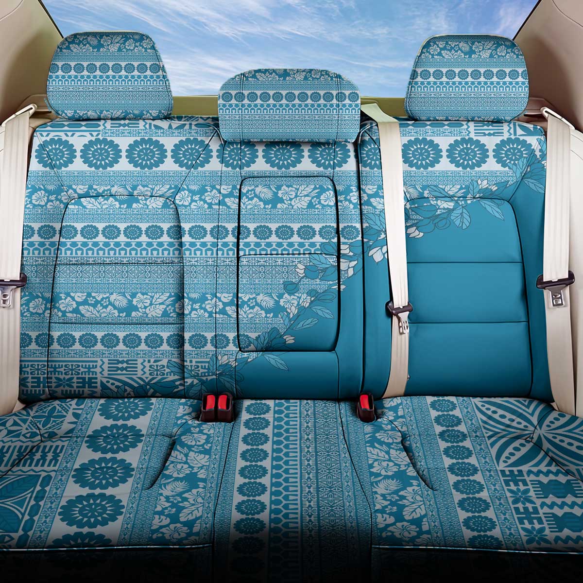 Fiji Marau na Kerisimasi Back Car Seat Cover Aqua Tagimoucia Tapa Masi Tribal LT9 One Size Aqua - Polynesian Pride