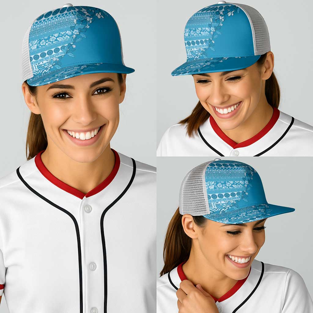 Fiji Marau na Kerisimasi Baseball Net Cap Aqua Tagimoucia Tapa Masi Tribal - Polynesian Pride