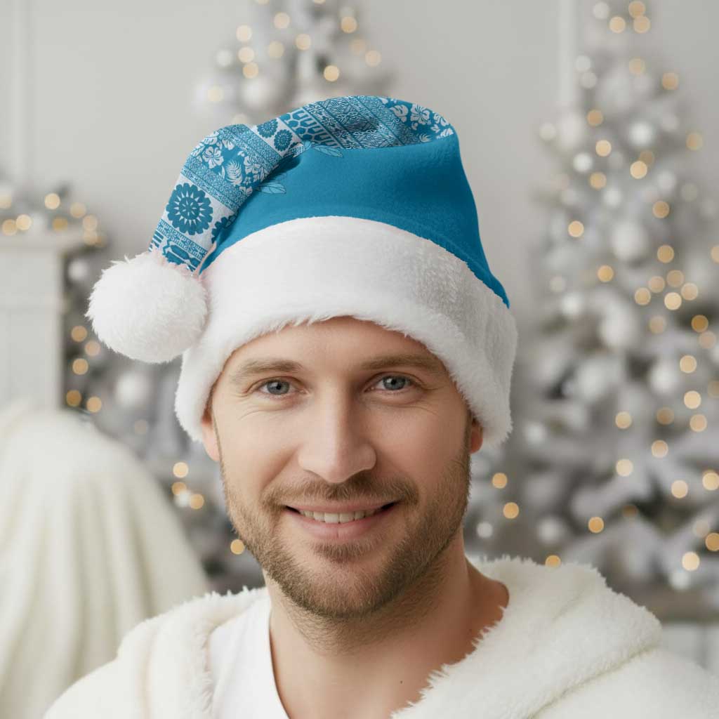Fiji Marau na Kerisimasi Christmas Santa Hat Aqua Tagimoucia Tapa Masi Tribal - Polynesian Pride