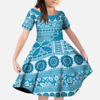 Fiji Marau na Kerisimasi Family Matching Mermaid Dress and Hawaiian Shirt Aqua Tagimoucia Tapa Masi Tribal LT9 Daughter's Dress Aqua - Polynesian Pride