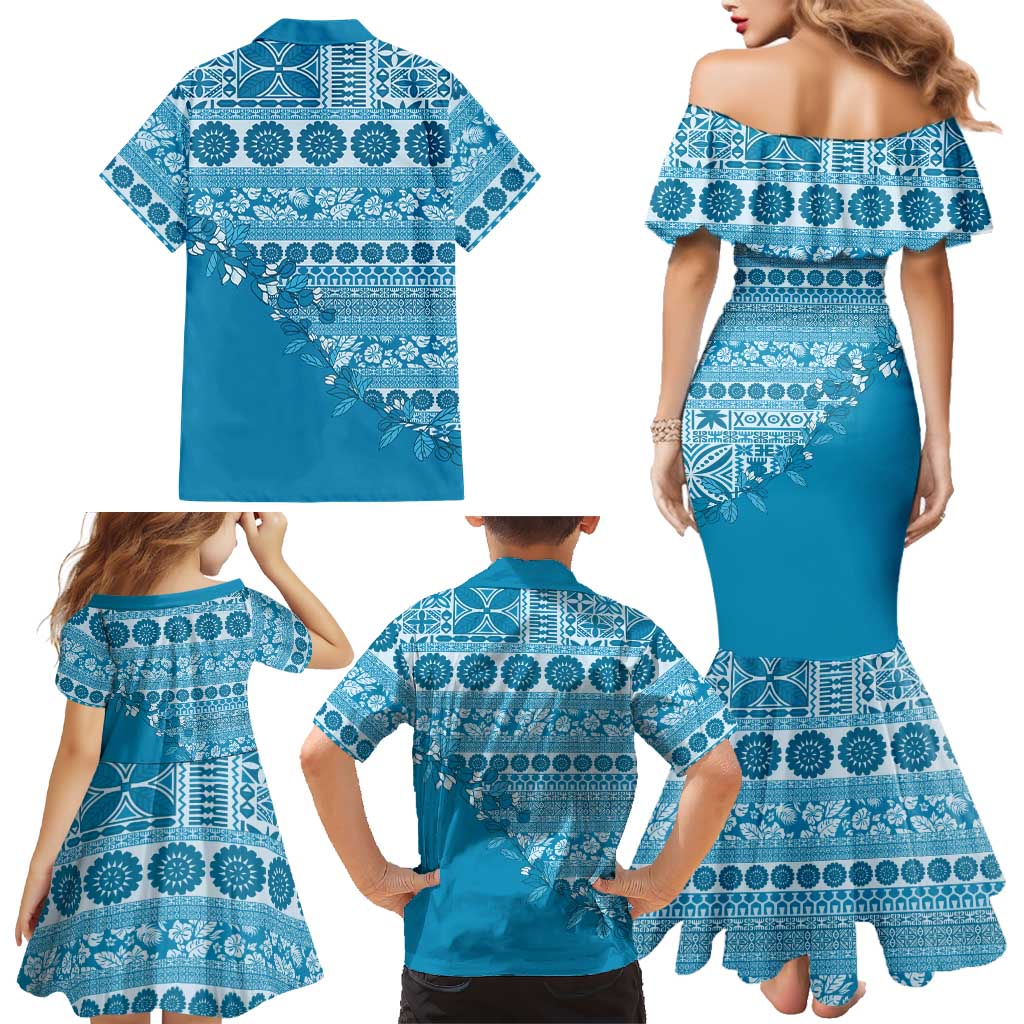 Fiji Marau na Kerisimasi Family Matching Mermaid Dress and Hawaiian Shirt Aqua Tagimoucia Tapa Masi Tribal LT9 - Polynesian Pride