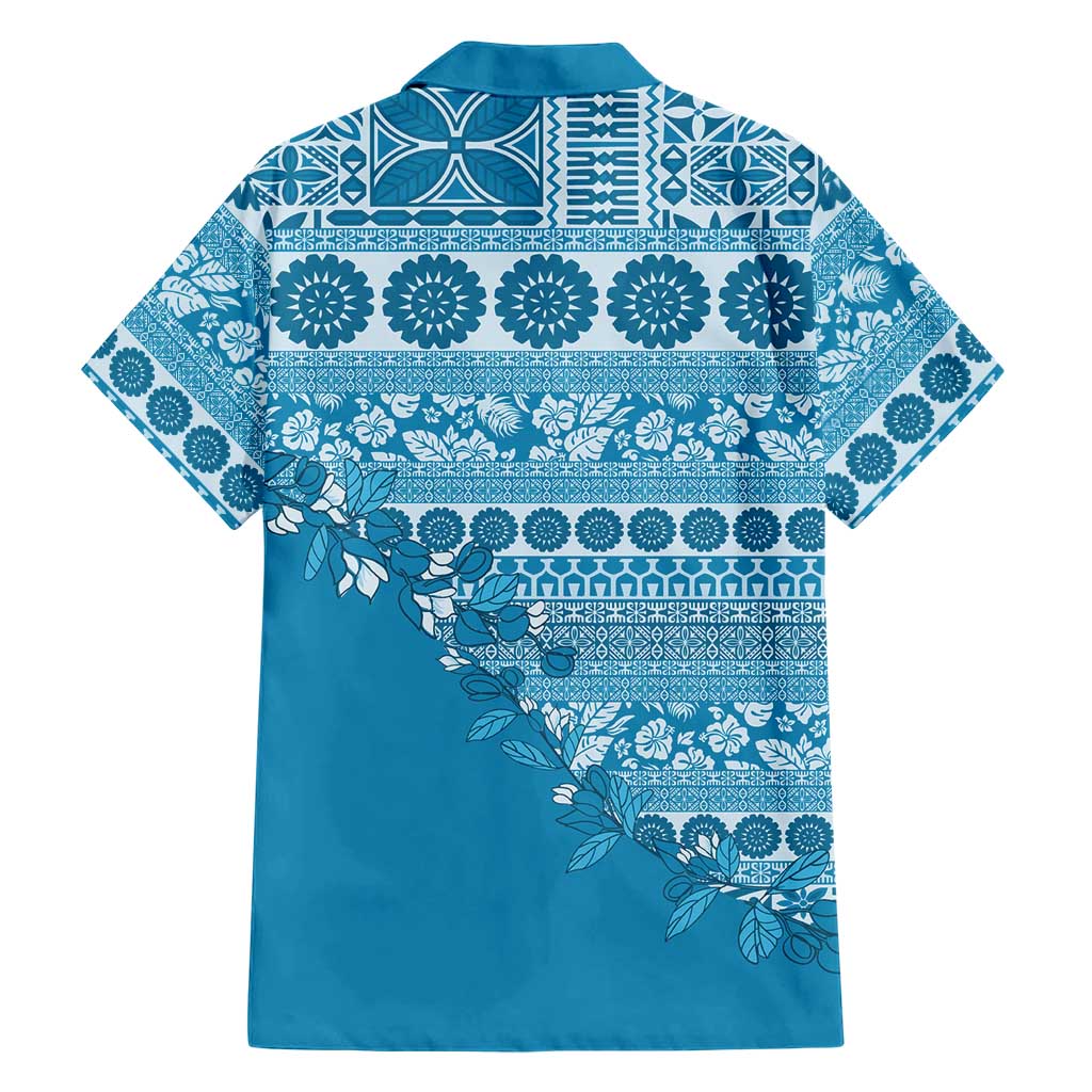 Fiji Marau na Kerisimasi Family Matching Off The Shoulder Long Sleeve Dress and Hawaiian Shirt Aqua Tagimoucia Tapa Masi Tribal LT9 - Polynesian Pride
