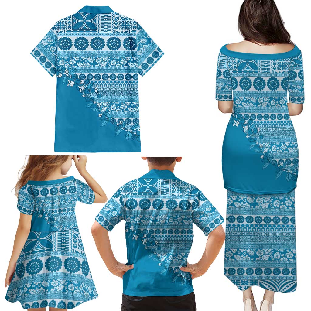 Fiji Marau na Kerisimasi Family Matching Puletasi and Hawaiian Shirt Aqua Tagimoucia Tapa Masi Tribal LT9 - Polynesian Pride