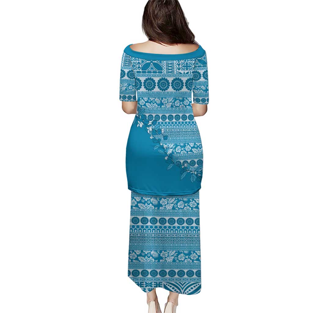 Fiji Marau na Kerisimasi Family Matching Puletasi and Hawaiian Shirt Aqua Tagimoucia Tapa Masi Tribal LT9 - Polynesian Pride