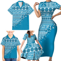 Fiji Marau na Kerisimasi Family Matching Short Sleeve Bodycon Dress and Hawaiian Shirt Aqua Tagimoucia Tapa Masi Tribal LT9 - Polynesian Pride