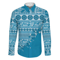 Fiji Marau na Kerisimasi Family Matching Short Sleeve Bodycon Dress and Hawaiian Shirt Aqua Tagimoucia Tapa Masi Tribal LT9 Dad's Shirt - Long Sleeve Aqua - Polynesian Pride