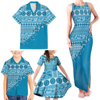 Fiji Marau na Kerisimasi Family Matching Tank Maxi Dress and Hawaiian Shirt Aqua Tagimoucia Tapa Masi Tribal LT9 - Polynesian Pride