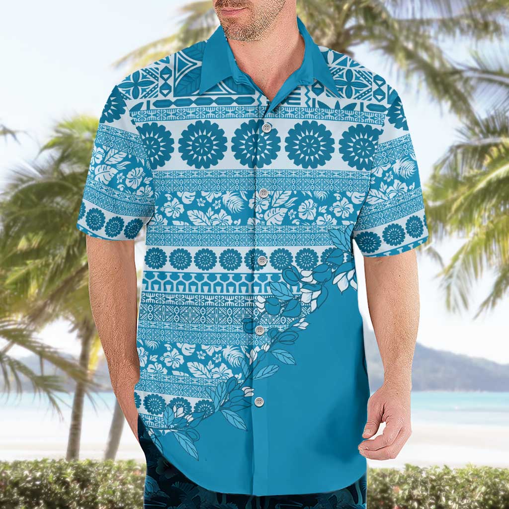 Fiji Marau na Kerisimasi Hawaiian Shirt Aqua Tagimoucia Tapa Masi Tribal - Polynesian Pride