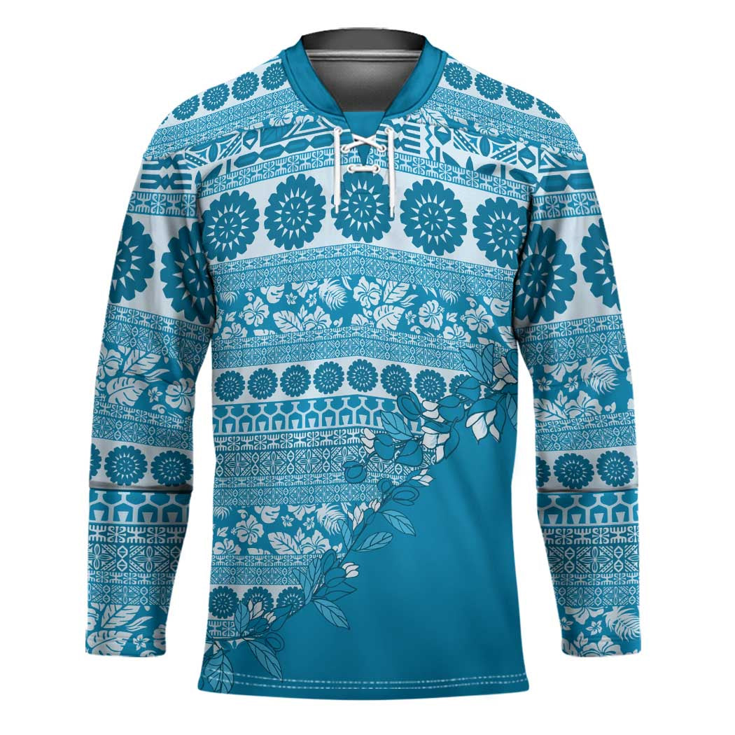 Fiji Marau na Kerisimasi Hockey Jersey Aqua Tagimoucia Tapa Masi Tribal - Polynesian Pride