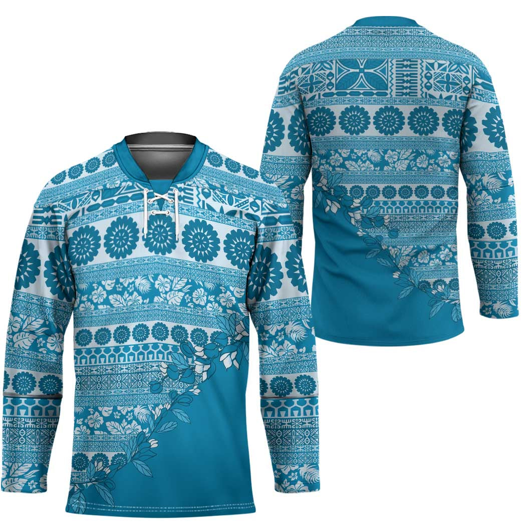 Fiji Marau na Kerisimasi Hockey Jersey Aqua Tagimoucia Tapa Masi Tribal - Polynesian Pride