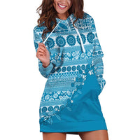 Fiji Marau na Kerisimasi Hoodie Dress Aqua Tagimoucia Tapa Masi Tribal LT9 Aqua - Polynesian Pride
