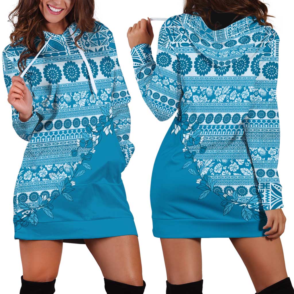 Fiji Marau na Kerisimasi Hoodie Dress Aqua Tagimoucia Tapa Masi Tribal LT9 - Polynesian Pride