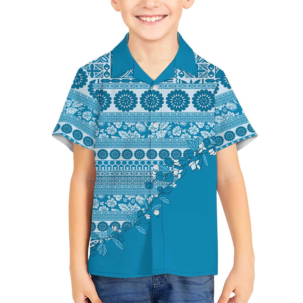 Fiji Marau na Kerisimasi Kid Hawaiian Shirt Aqua Tagimoucia Tapa Masi Tribal - Polynesian Pride