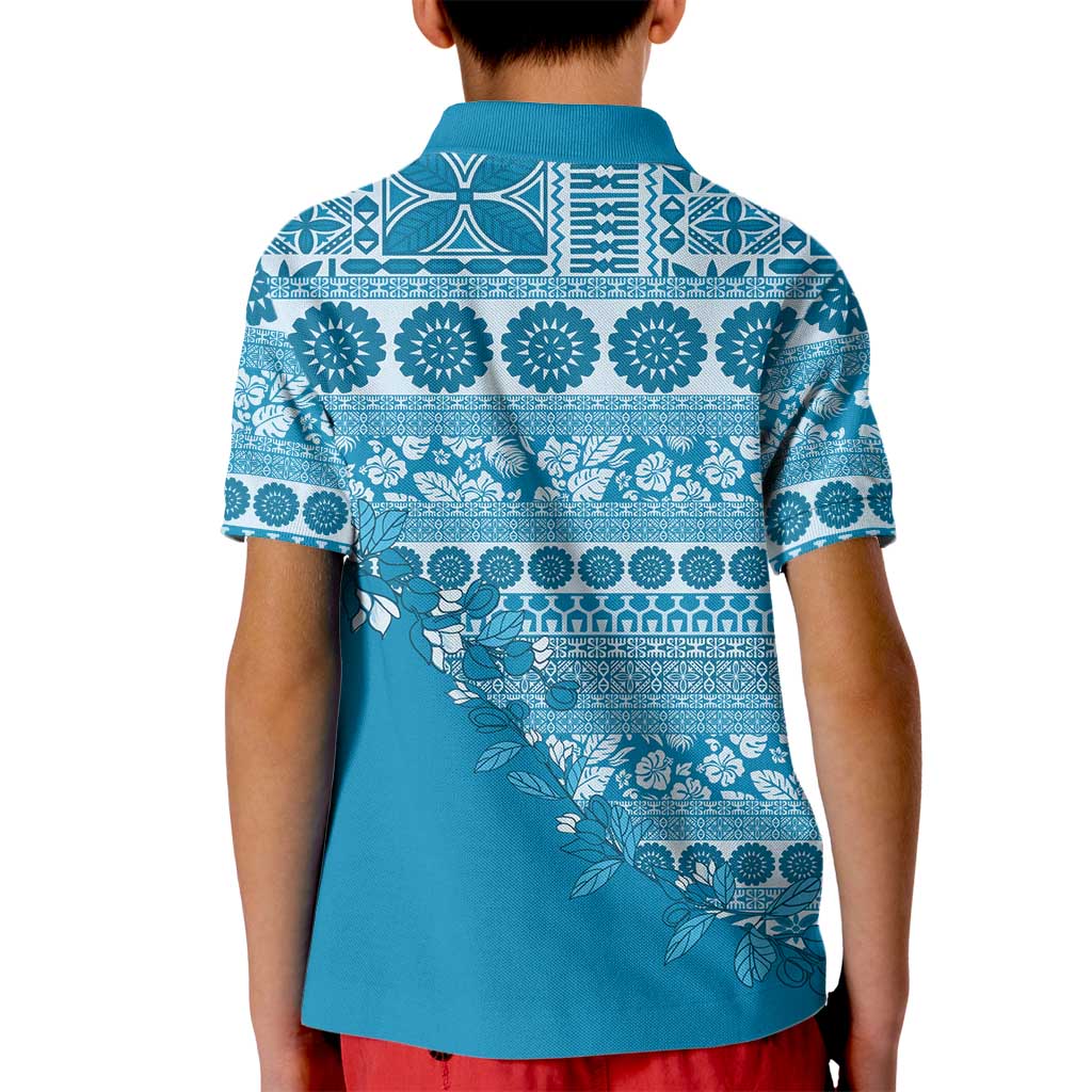 Fiji Marau na Kerisimasi Kid Polo Shirt Aqua Tagimoucia Tapa Masi Tribal - Polynesian Pride