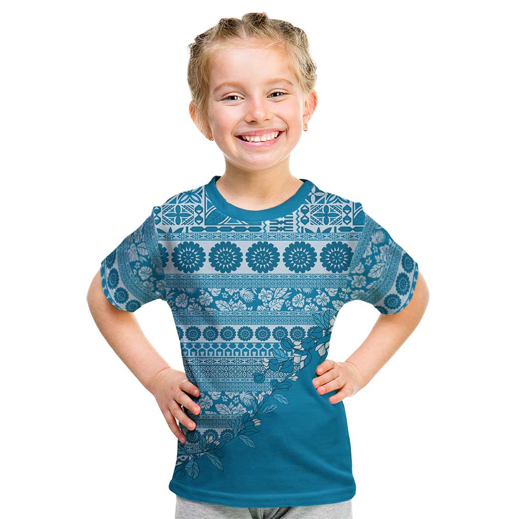 Fiji Marau na Kerisimasi Kid T Shirt Aqua Tagimoucia Tapa Masi Tribal - Polynesian Pride