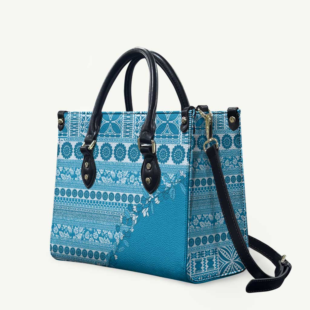 Fiji Marau na Kerisimasi Leather Bag Aqua Tagimoucia Tapa Masi Tribal - Polynesian Pride