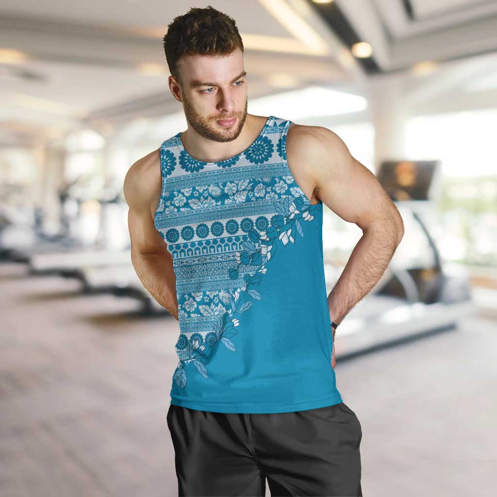 Fiji Marau na Kerisimasi Men Tank Top Aqua Tagimoucia Tapa Masi Tribal - Polynesian Pride