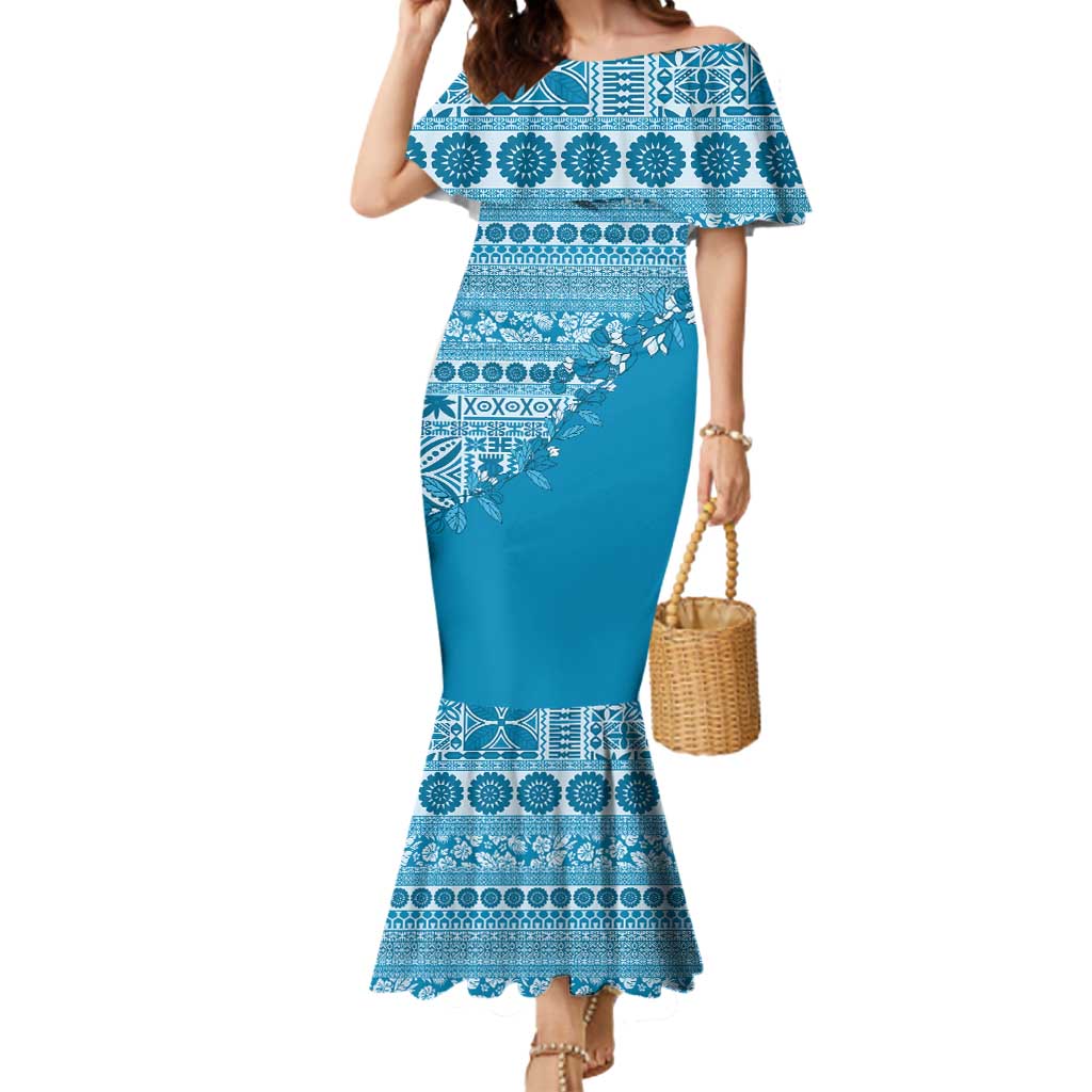 Fiji Marau na Kerisimasi Mermaid Dress Aqua Tagimoucia Tapa Masi Tribal LT9 Women Aqua - Polynesian Pride