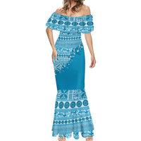 Fiji Marau na Kerisimasi Mermaid Dress Aqua Tagimoucia Tapa Masi Tribal LT9 - Polynesian Pride