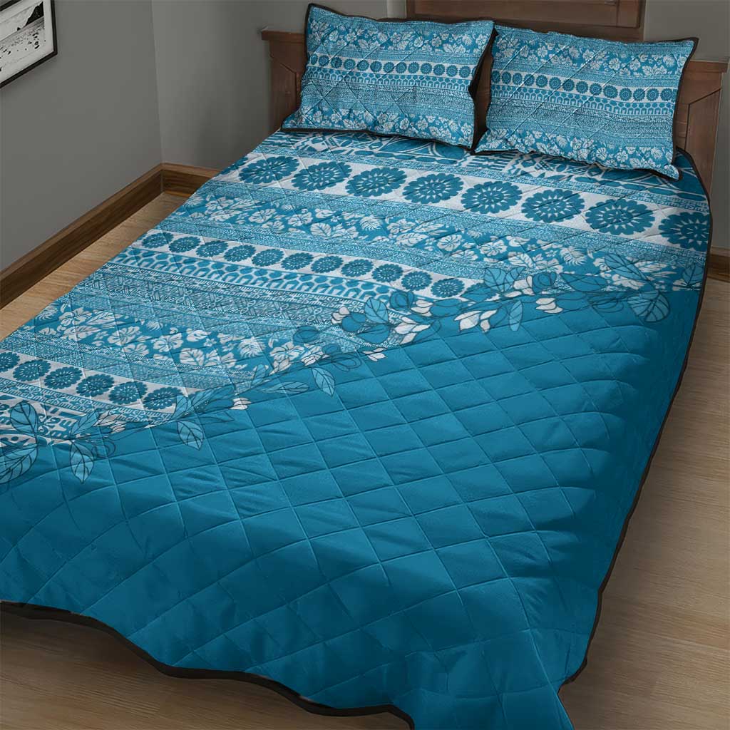 Fiji Marau na Kerisimasi Quilt Bed Set Aqua Tagimoucia Tapa Masi Tribal - Polynesian Pride