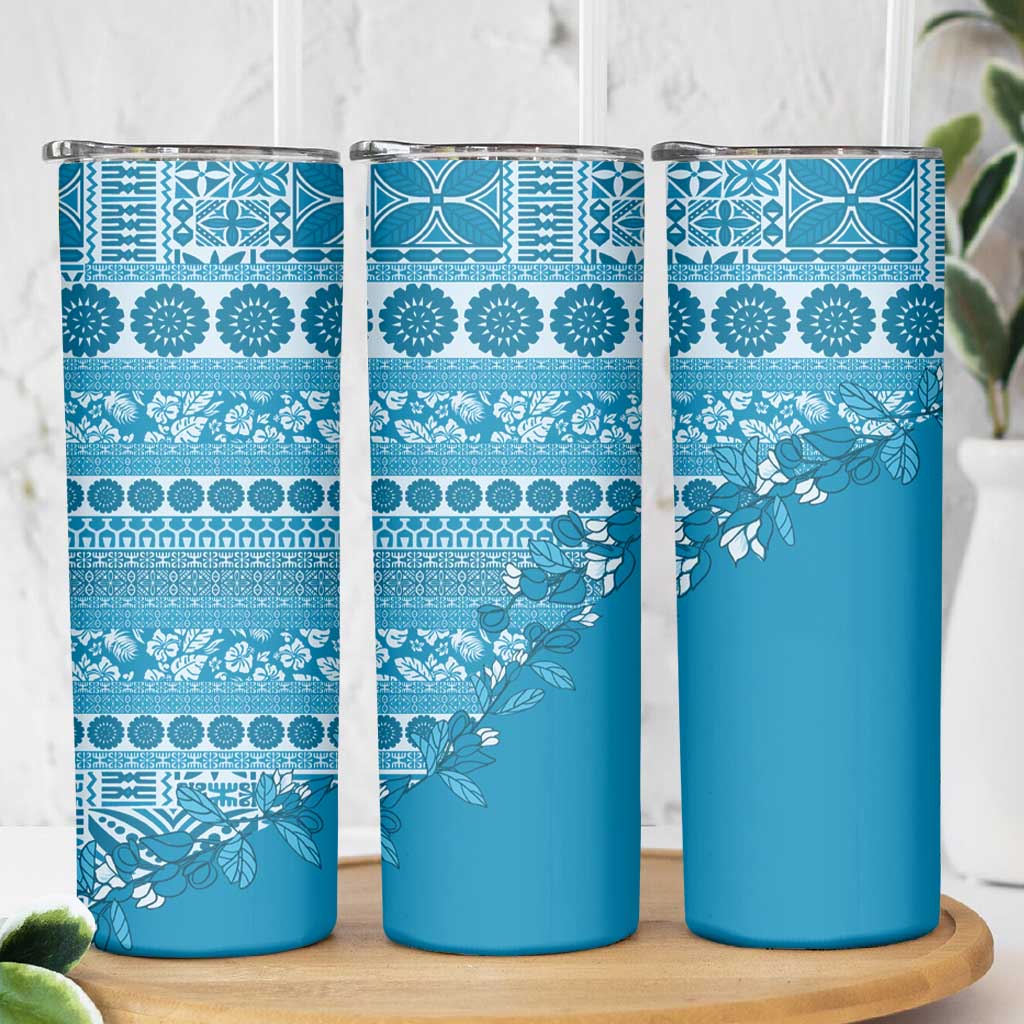 Fiji Marau na Kerisimasi Skinny Tumbler Aqua Tagimoucia Tapa Masi Tribal LT9 - Polynesian Pride