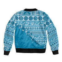 Fiji Marau na Kerisimasi Sleeve Zip Bomber Jacket Aqua Tagimoucia Tapa Masi Tribal - Polynesian Pride