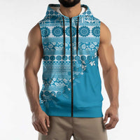 Fiji Marau na Kerisimasi Sleeveless Zip Hoodie Aqua Tagimoucia Tapa Masi Tribal LT9 - Polynesian Pride