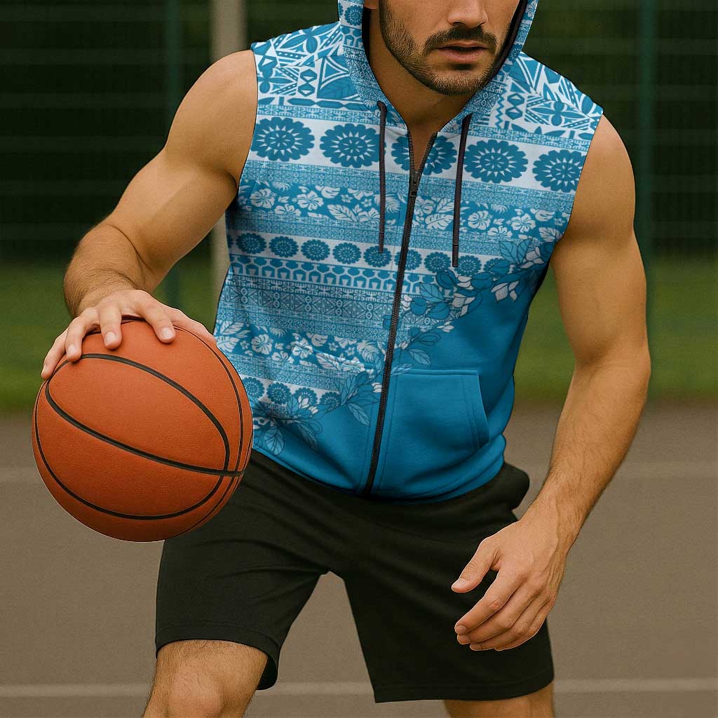 Fiji Marau na Kerisimasi Sleeveless Zip Hoodie Aqua Tagimoucia Tapa Masi Tribal LT9 - Polynesian Pride