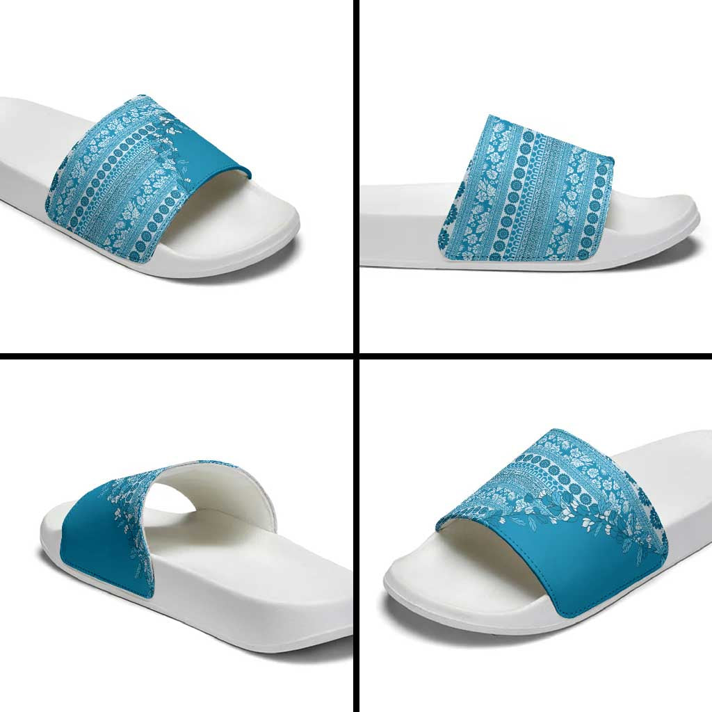Fiji Marau na Kerisimasi Slide Sandals Aqua Tagimoucia Tapa Masi Tribal - Polynesian Pride