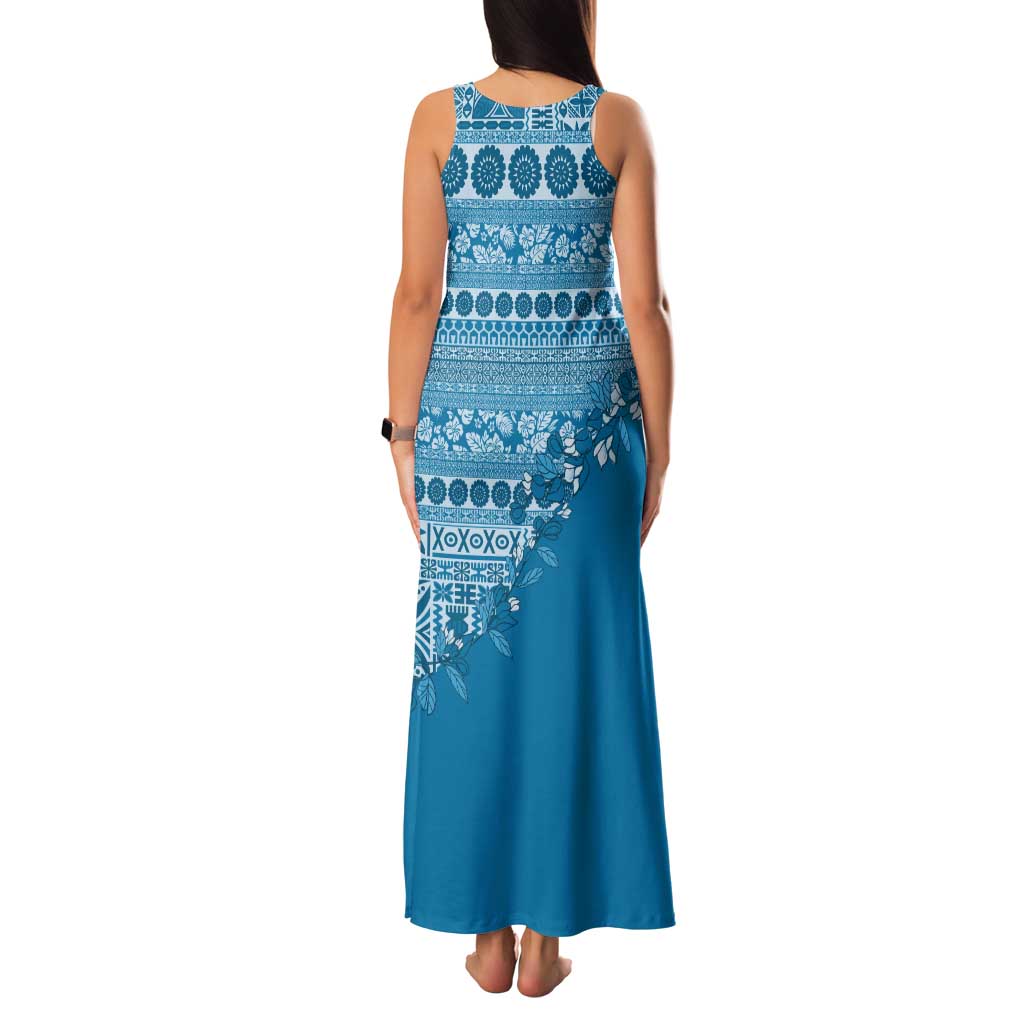 Fiji Marau na Kerisimasi Tank Maxi Dress Aqua Tagimoucia Tapa Masi Tribal - Polynesian Pride