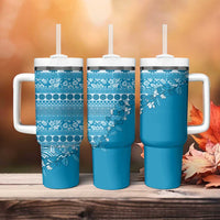 Fiji Marau na Kerisimasi Tumbler With Handle Aqua Tagimoucia Tapa Masi Tribal - Polynesian Pride