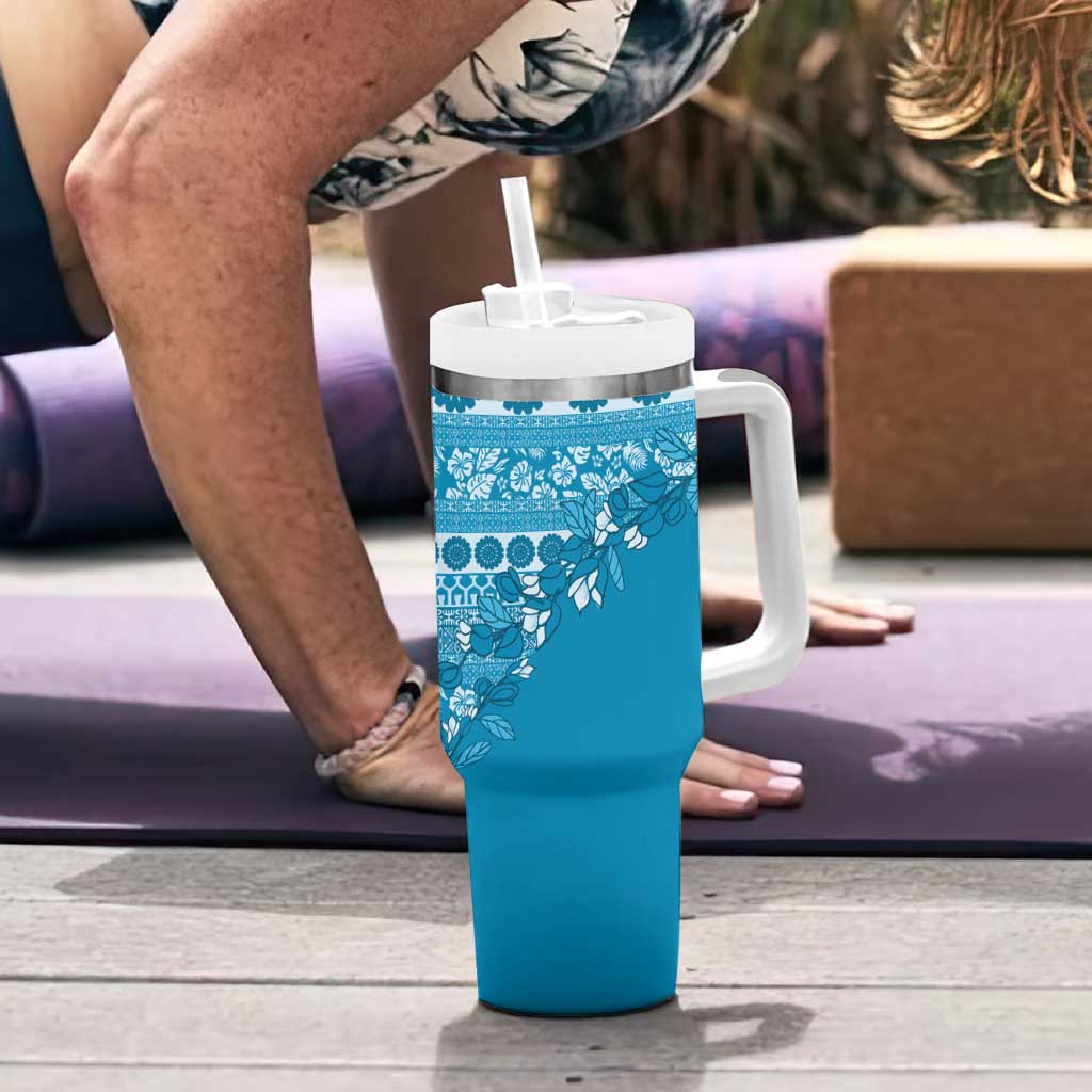 Fiji Marau na Kerisimasi Tumbler With Handle Aqua Tagimoucia Tapa Masi Tribal - Polynesian Pride