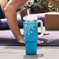 Fiji Marau na Kerisimasi Tumbler With Handle Aqua Tagimoucia Tapa Masi Tribal - Polynesian Pride