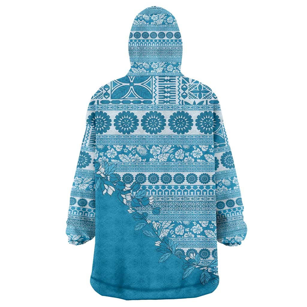 Fiji Marau na Kerisimasi Wearable Blanket Hoodie Aqua Tagimoucia Tapa Masi Tribal LT9 - Polynesian Pride